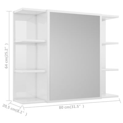 vidaXL Kylpyhuoneen peilikaappi korkeakiilto valkoinen 80x20,5x64 cm