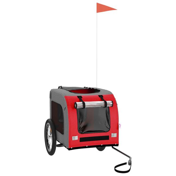 vidaXL Lemmikinkuljetuskärry polkupyörään punaharmaa kangas ja rauta