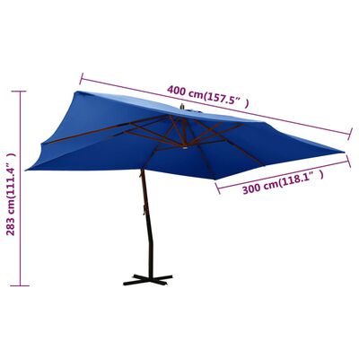 vidaXL Riippuva aurinkovarjo puupylväällä 400x300 cm taivaansininen