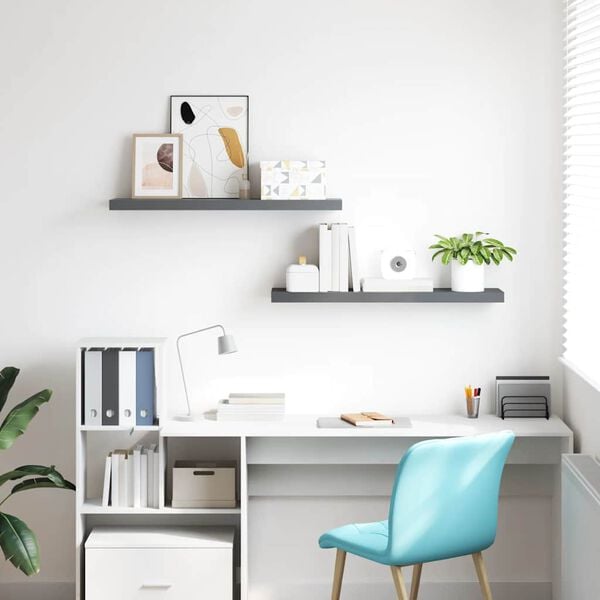 vidaXL Kelluvat sein&auml;hyllyt 2kpl kork.kiilto harmaa 120x23,5x3,8cm MDF