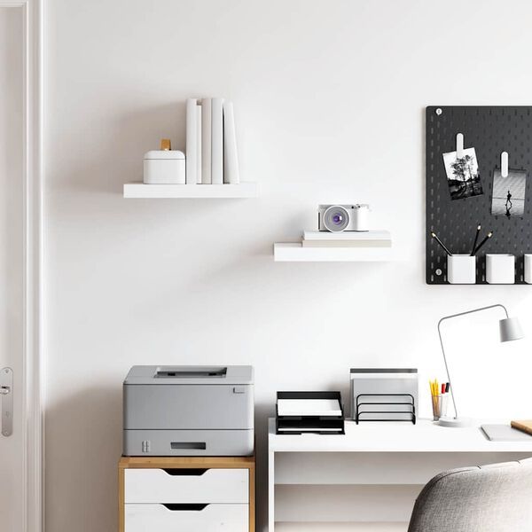 vidaXL Kelluvat sein&auml;hyllyt 2 kpl korkeakiilto valk. 40x23x3,8 cm MDF