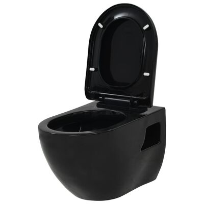 vidaXL Seinään kiinnitettävä WC-istuin keraaminen musta