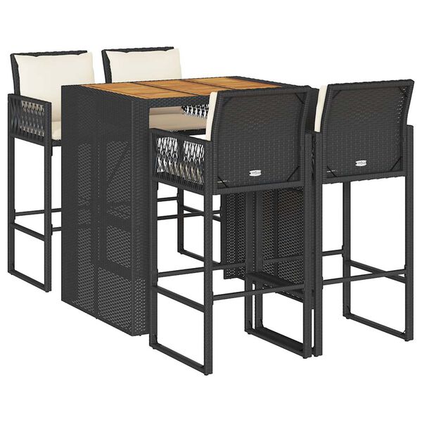 vidaXL 5-osainen puutarhabaarisetti tyynyill&auml; musta polyrottinki