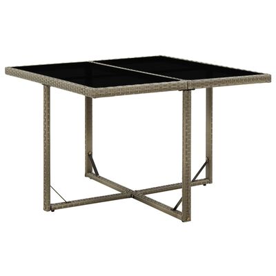 vidaXL Puutarhapöytä harmaa 109x107x74 cm polyrottinki ja lasi