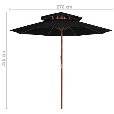 vidaXL Kaksikerroksinen aurinkovarjo puurunko musta 270 cm