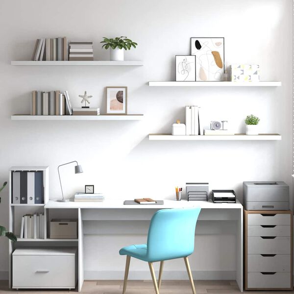 vidaXL Kelluvat sein&auml;hyllyt 4kpl tammi ja valkoinen 120x23,5x3,8cm MDF