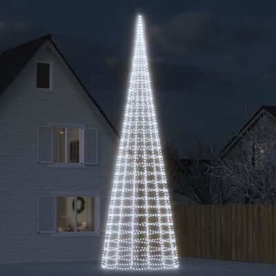 vidaXL Joulukuusivalo lipputankoon 3000 kylmän valk. LED-valoa 800 cm