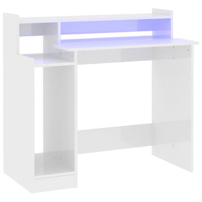 vidaXL Työpöytä LED-valoilla korkeak. valk. 97x45x90 cm tekninen puu