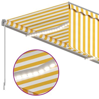 vidaXL Manuaalisesti kelattava markiisi verhot/LED 4x3m keltavalkoinen