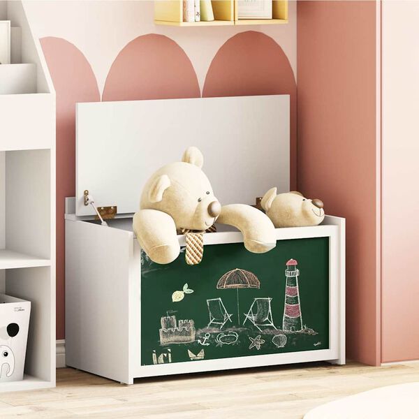 vidaXL Laatikko, jossa s&auml;ilytystila ja liitutaulun etu ROROS Valkoinen