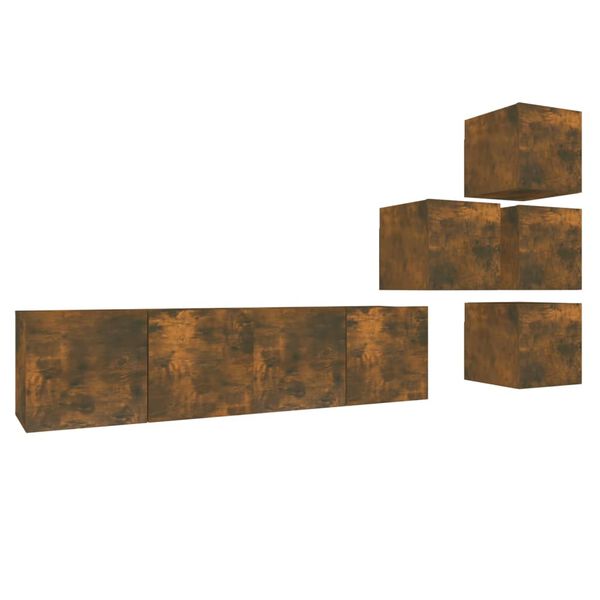 vidaXL 6-osainen TV-kaappisarja savutammi tekninen puu