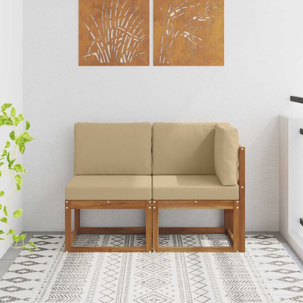 vidaXL Ulkomoduulisohva tyynyll&auml; 2 Kappale Luonnollinen ja beige