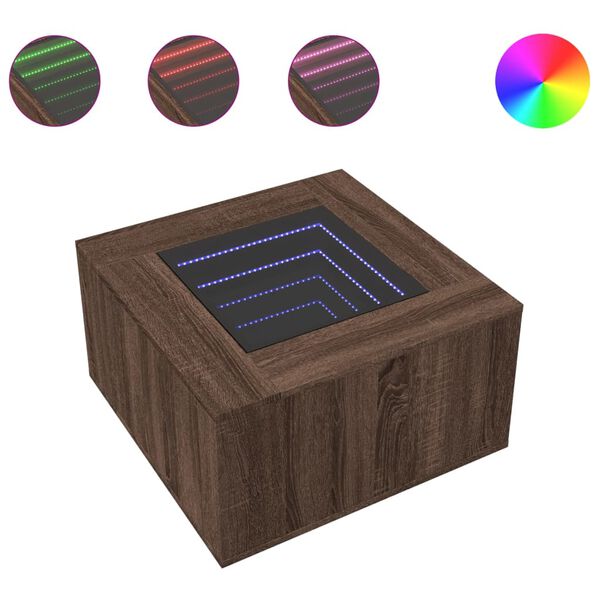 vidaXL Sohvapöytä LED-valoilla ruskea tammi 60x60x40 cm tekninen puu