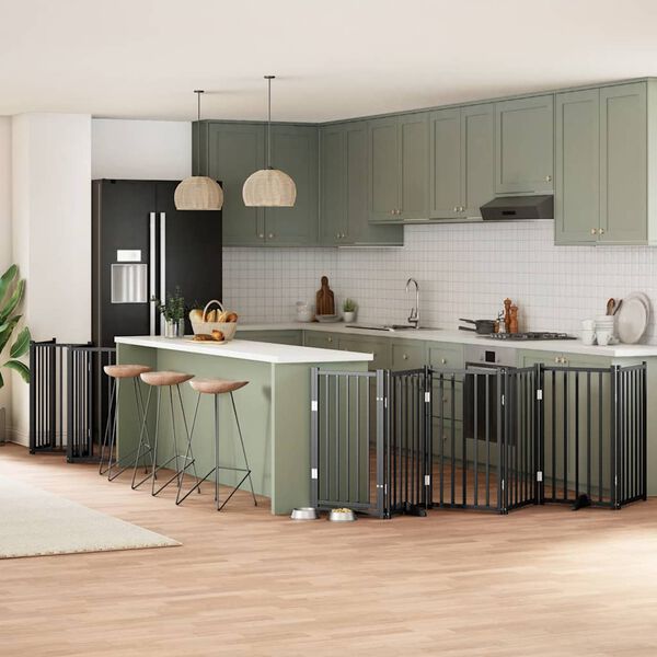 vidaXL Koiraportti kokoontaittuva 15 paneelia musta 750 cm poppelipuu