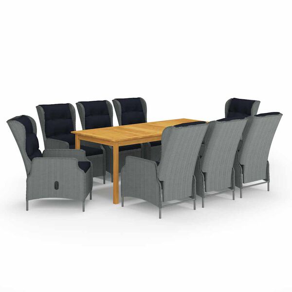 vidaXL 9-osainen Puutarhan ruokailuryhm&auml; vaaleanharmaa