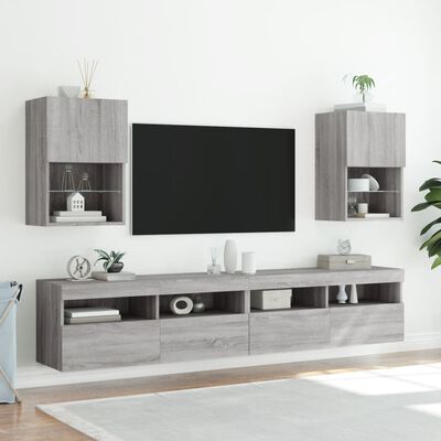 vidaXL TV-kaapit LED-valoilla 2 kpl harmaa Sonoma 40,5x30x60 cm