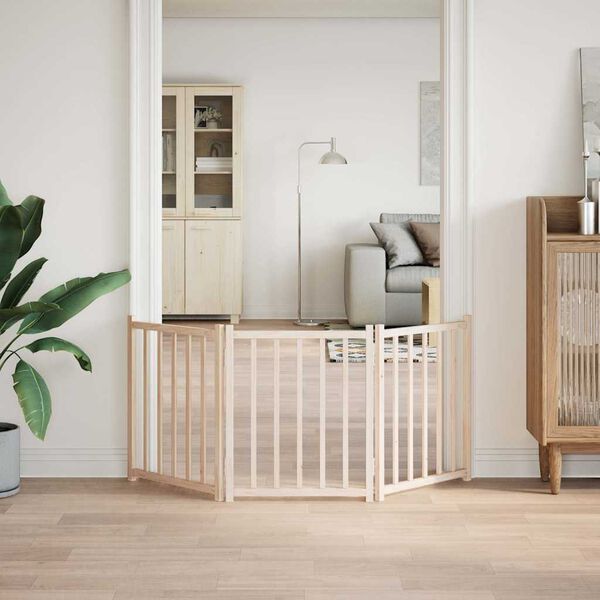 vidaXL Koiraportti taitettava 3 paneelia 150 cm massiivipuuta kuusi