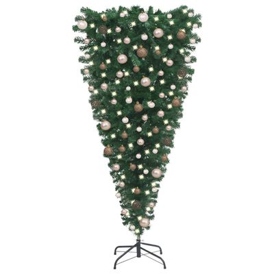 vidaXL Tekojoulukuusi ylösalaisin palloilla esivalaistu vihreä 240 cm