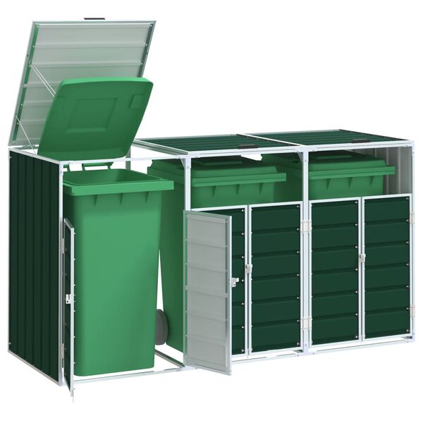vidaXL Wheelie Bin S&auml;ilytys Triple Bins Vihre&auml; 216x81x115 cm Ter&auml;s