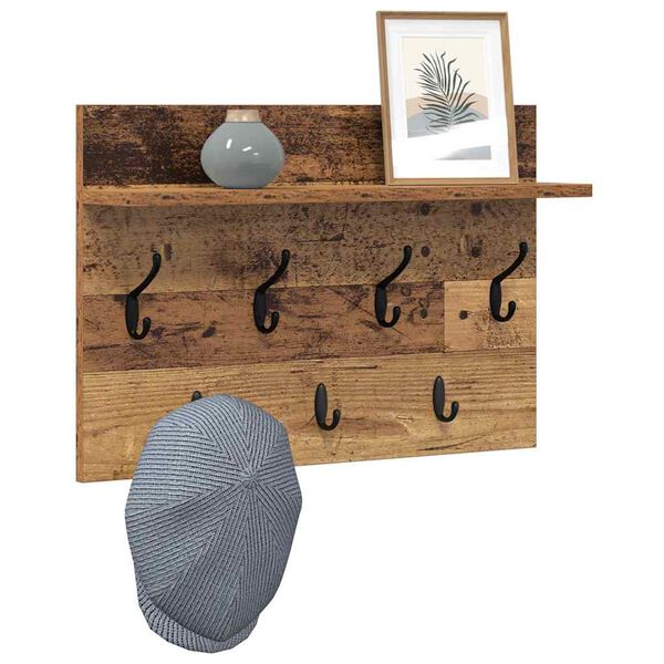 vidaXL Sein&auml;lle asennettava takkihylly Vanha puu 60 x 40 x 12 cm