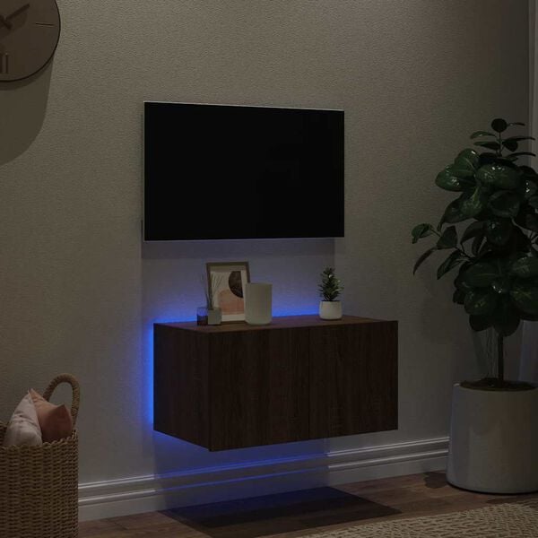 vidaXL TV-sein&auml;kaappi LED-valoilla ruskea tammi 60x35x31 cm