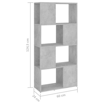 vidaXL Kirjahylly/tilanjakaja betoninharmaa 60x24x124,5 cm