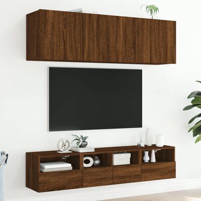 vidaXL 5-osainen TV-seinäyksikkösarja ruskea tammi tekninen puu