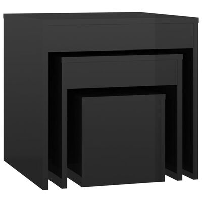 vidaXL Sarjapöydät 3 kpl korkeakiilto musta lastulevy