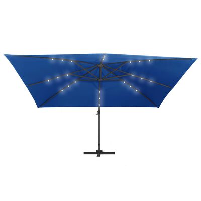 vidaXL Aurinkovarjo LED-valoilla alumiinipylväs 400x300 cm taivaansin.