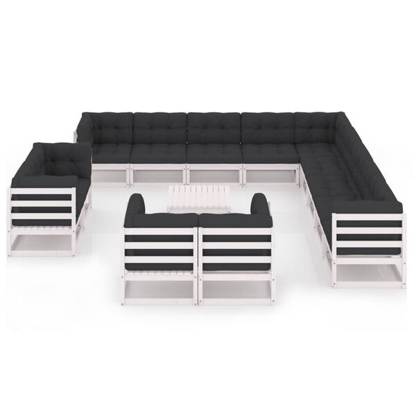vidaXL 14-osainen Puutarhasohvasarja tyynyill&auml; valkoinen t&auml;ysi m&auml;nty