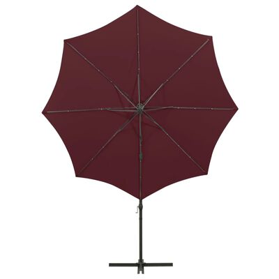 vidaXL Riippuva aurinkovarjo tangolla ja LED-valoilla viininpu. 300 cm