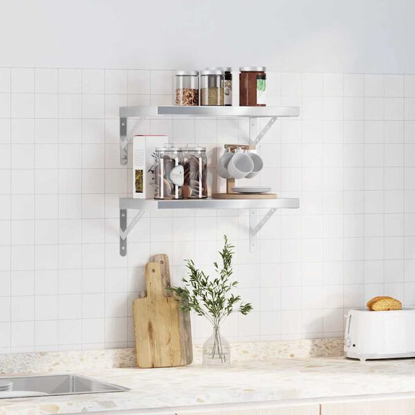 vidaXL Sein&auml;hyllyt 2 kpl 50x30 cm hopea ruostumaton ter&auml;s