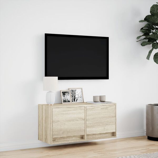 vidaXL TV-seinäkaappi LED-valoilla Sonoma-tammi 80x31x35 cm