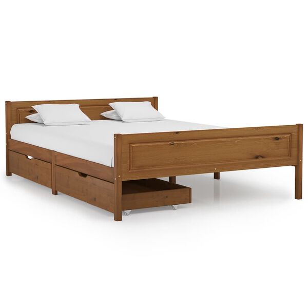 vidaXL Sängynrunko 4 vetolaatikolla hunajanrusk täysi mänty 140x200 cm