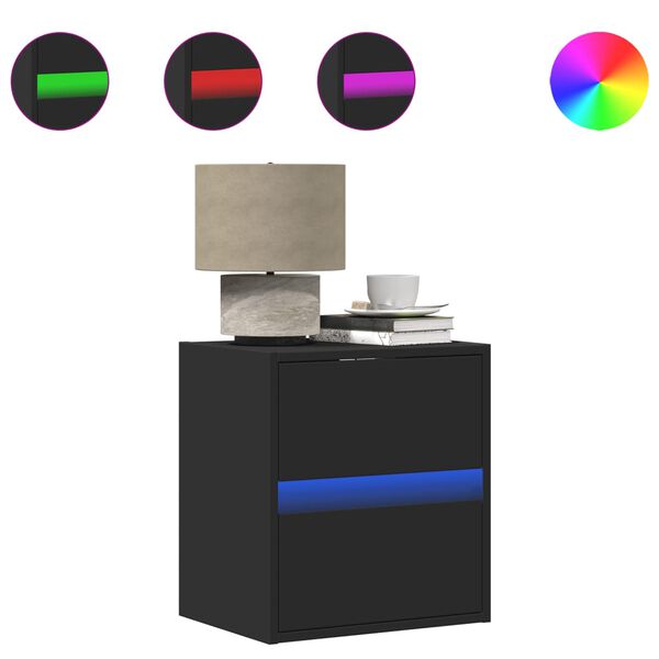 vidaXL Sein&auml;kiinnitett&auml;v&auml; y&ouml;p&ouml;yt&auml; LED-valoilla musta