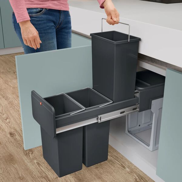 Hailo Sis&auml;&auml;nrakennettu roskakori EcoLine 3x10 l musta