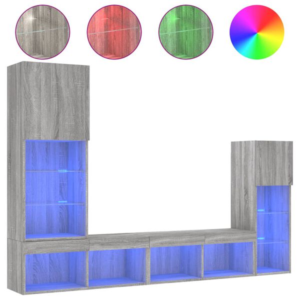 vidaXL 4-osainen LED TV-kaappisarja harmaa Sonoma tekninen puu