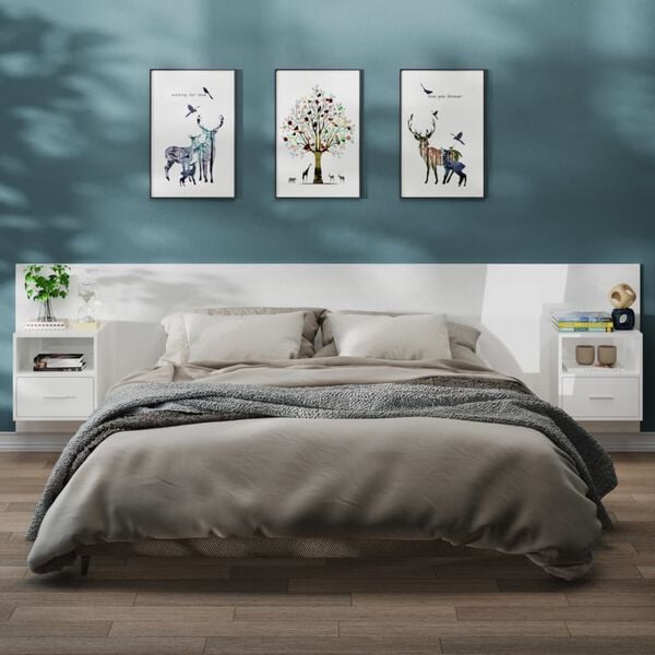 vidaXL Sein&auml;kiinnitett&auml;v&auml;t y&ouml;p&ouml;yd&auml;t 2 kpl korkeakiilto valkoinen