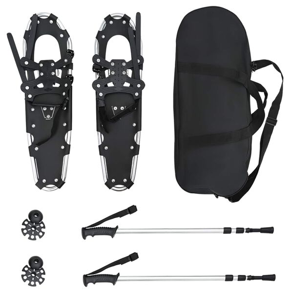 vidaXL 3 in 1 lumikenki&auml; vaellussauvoilla Hopea ja Musta 30 tuumaa