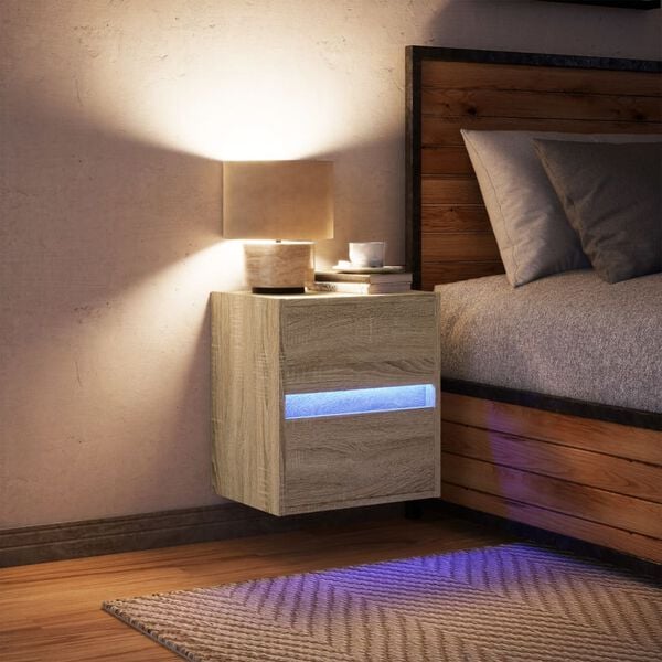 vidaXL Sein&auml;kiinnitett&auml;v&auml; y&ouml;p&ouml;yt&auml; LED-valoilla Sonoma tammi