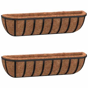 vidaXL Sein&auml;kukkalaatikot 2 kpl kookosvuori musta 61x19x16 cm ter&auml;s