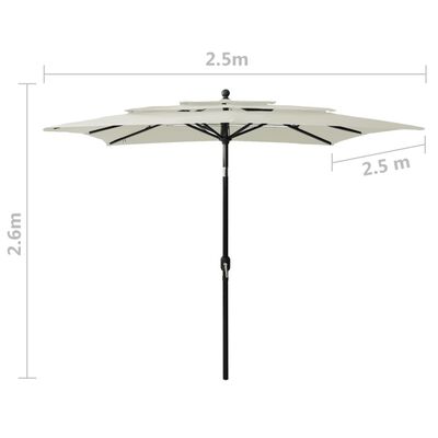 vidaXL 3-tasoinen aurinkovarjo alumiinitanko hiekka 2,5x2,5 m