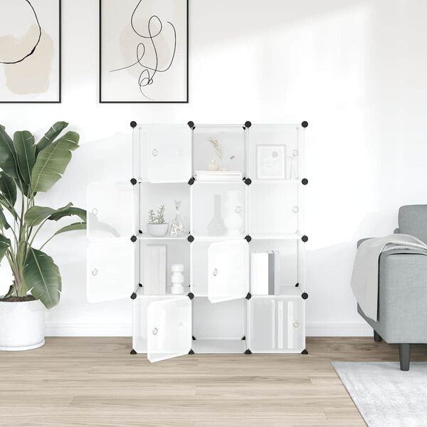 vidaXL S&auml;ilytyskuutioj&auml;rjest&auml;j&auml; 12 kuutiolla ja ovilla l&auml;pin&auml;kyv&auml; PP