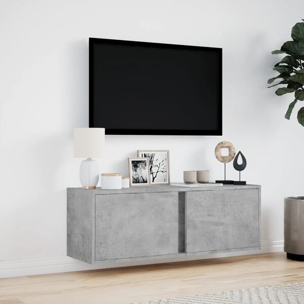 vidaXL TV-seinäkaappi LED-valoilla betoninharmaa 100x31x35 cm