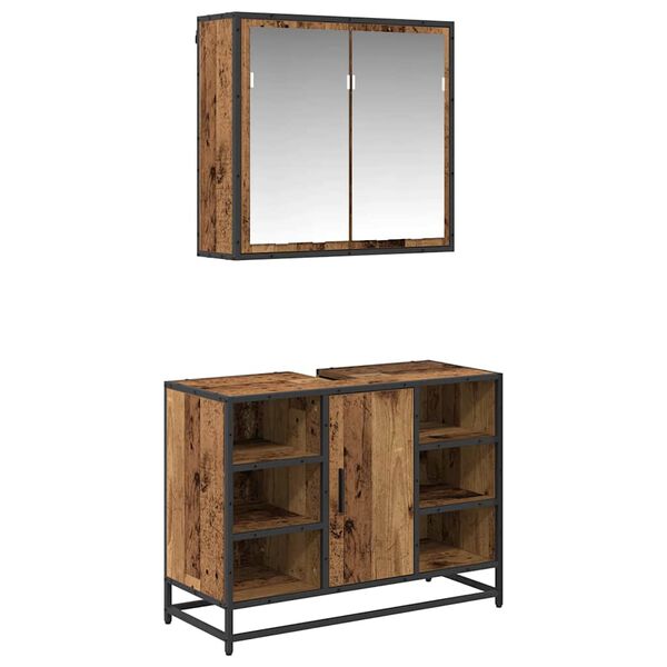 vidaXL Kylpyhuonekalustesetti hyllyll&auml; 2 pcs Vanha Puu Tekninen puu