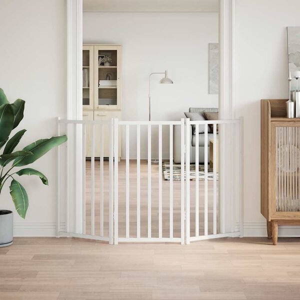 vidaXL Koiraportti taitettava 3 paneelia valkoinen 150 cm täysi kuusi