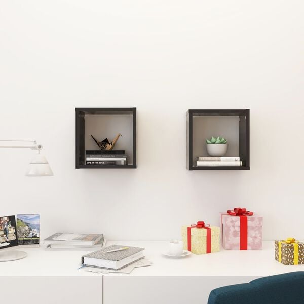 vidaXL Kuutiosein&auml;hyllyt 2 kpl harmaa 26x15x26 cm