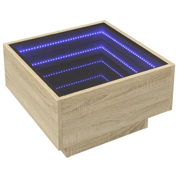 vidaXL Sohvapöytä LED-valoilla Sonoma-tammi 50x50x30 cm tekninen puu