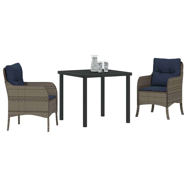 vidaXL Piharuokailu setti tyynyll&auml; 3 pcs Harmaa polyrottinki