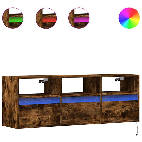 vidaXL TV-seinäkaappi LED-valoilla savutammi 130x31x45 cm